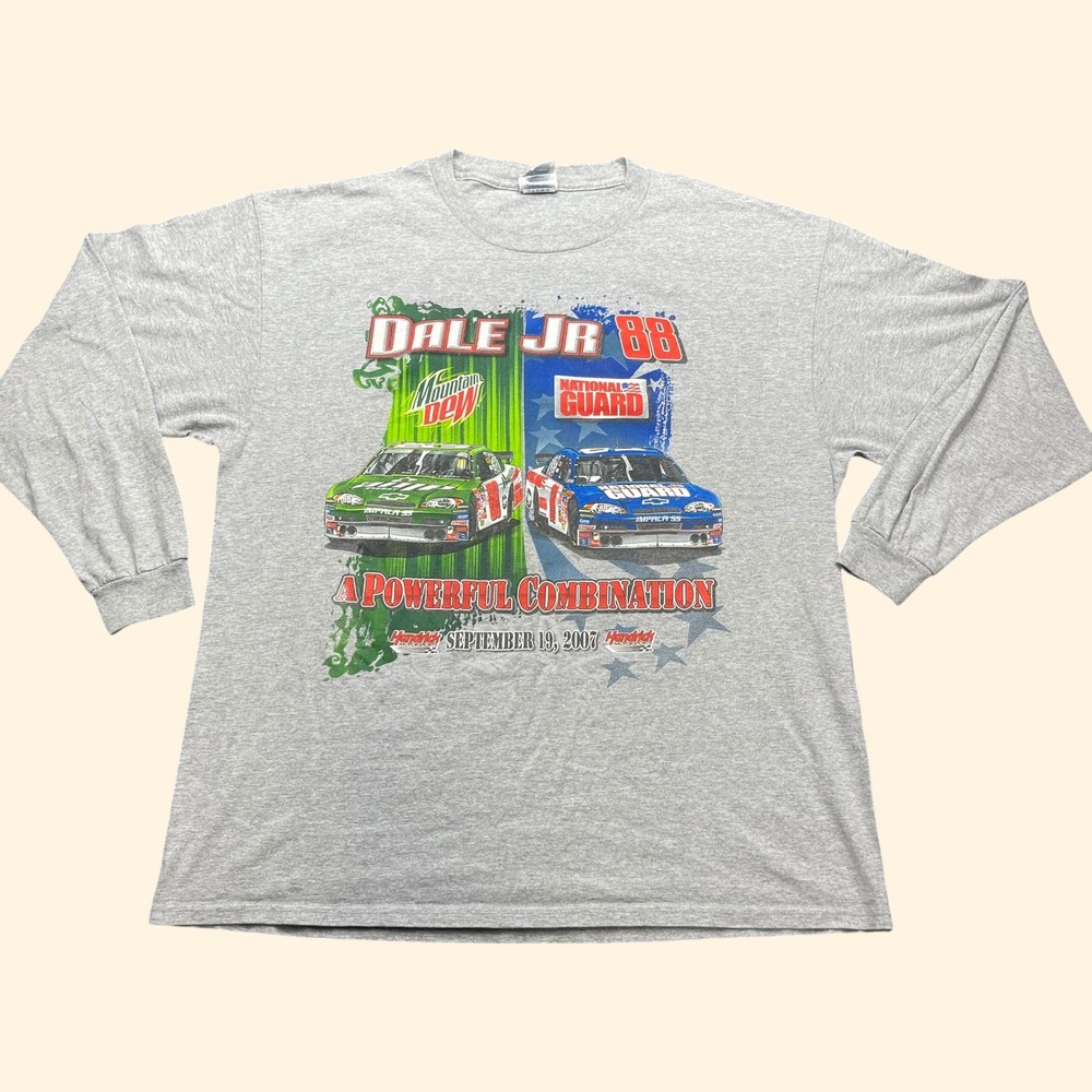 Vintage Chase Authentics Dale Jr 88 Mountain Dew National Guard LS Shirt Grey XL